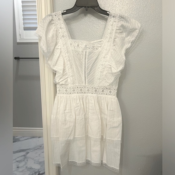 C&V Chelsea & Violet- Lace Square Neck Short Flutter Sleeve Tiered Mini Dress - Picture 3 of 9